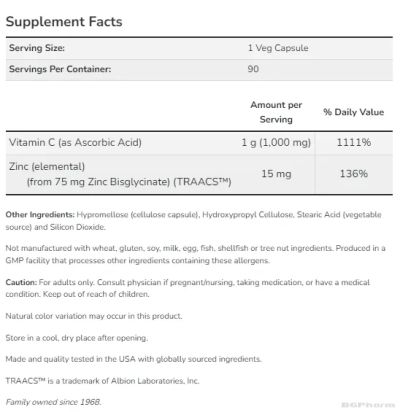 Витамин Ц 1000 + Цинк х 90 капсули Now Foods | Vitamin C + Zinc