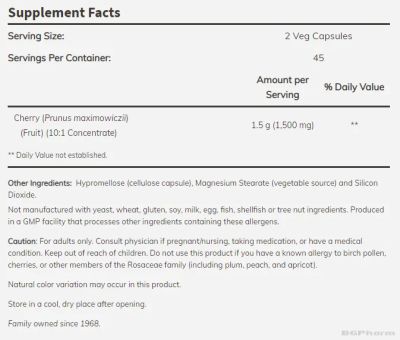 Дива череша концентрат 750 мг х 90 капсули Now Foods | Cherry Concentrate