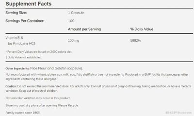 Витамин Б6 (Пиридоксин) 100 мг х 250 капсули Now Foods | Vitamin B-6