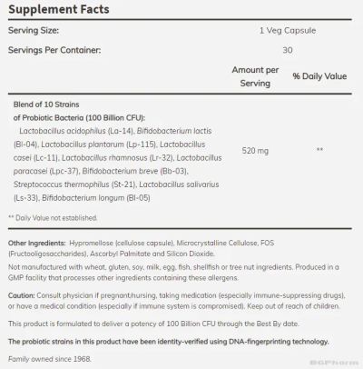Пробиотик 10™ 100 милиарда CFU х 30 капсули Now Foods | Probiotic-10