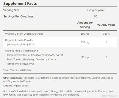 ТРУ-Ц Био Ацерола екстракт х 60 капсули Now Foods |Tru-C Acerola