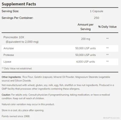 Панкреатин 10Х Храносмилателни ензими 200 мг х 100 капсули Now Foods | Pancreatin 10X
