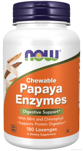 Папая ензими х 180 дъвчащи таблетки Now Foods | Papaya Enzymes