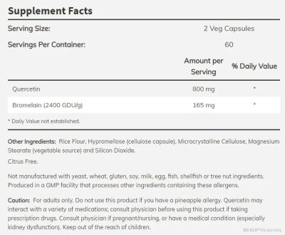 Кверцетин с бромелаин х 120 капсули Now Foods | Quercetin + Bromelain