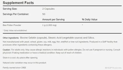 Пчелен прашец 500 мг х 250 капсули Now Foods | Bee Pollen