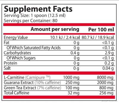 Л-Карнитин течен + Зелен чай и Гуарана с вкус на лимон 500 мл Pure Nutrition | L-Carnitine Liquid