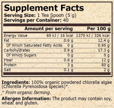 Био Хлорела на прах 200 гр Pure Nutrition | Organic Chlorella Powder