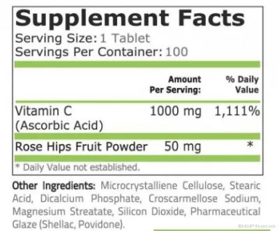 Витамин Ц 1000 мг  + шипки х 100 таблетки Pure Nutrition | Vitamin C Rose Hips
