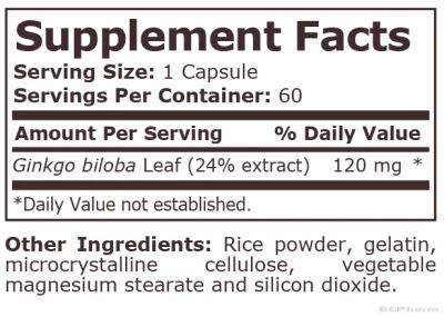 Гинко билоба екстракт 120 мг х 60 капсули Pure Nutrition | Ginkgo Biloba