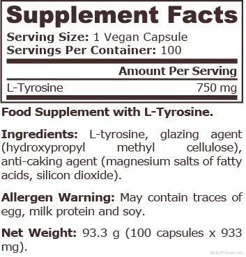 Л-Тирозин 750 мг х 100 капсули Pure Nutrition | L-Tyrosine