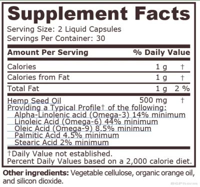 Масло от конопени семена 500 мг х 60 капсули Pure Nutrition | Hemp Seed Oil