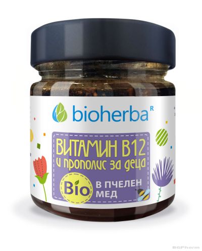 Пчелен мед БИО + Витамин Б12 и прополис за деца х 280 гр БИОХЕРБА | ORGANIC BEE HONEY BIOHERBA