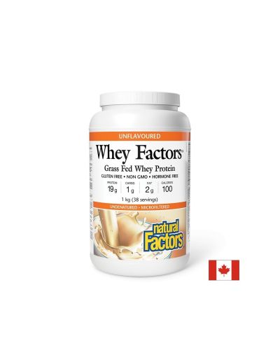 Whey Factors ® Чист суроватъчен протеин на прах 1 кг - новкусен Natural Factors