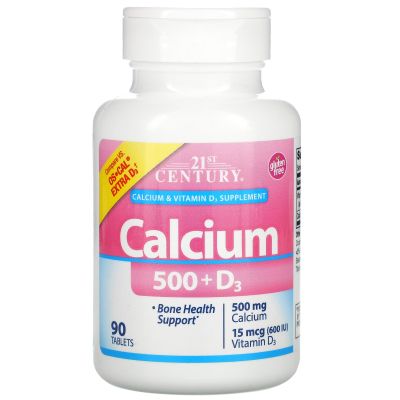 21st Century Калций 500 мг + Витамин Д3 600IU х 90 таблетки | Calcium + Extra D3