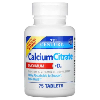 23st Century Калций цитрат + Витамин Д3 х 75 таблетки | Calcium Citrate + D3 Maximum