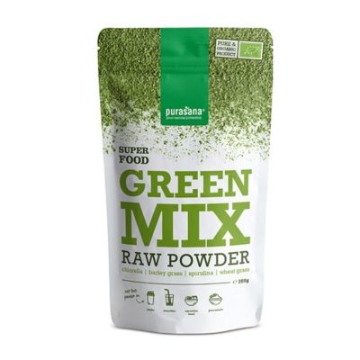 БИО Зелен микс на прах х 200 гр PURASANA | Green Mix Raw Powder Organic ( буркан )