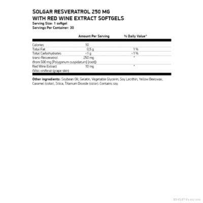 РЕСВЕРАТРОЛ 250мг (антиоксидант) 30 капсули СОЛГАР | RESVERATROL  SOLGAR