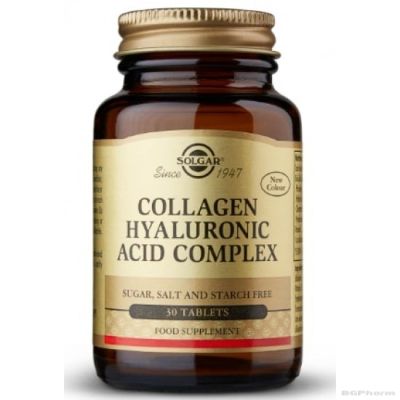 КОЛАГЕН + ХИАЛУРОНОВА КИСЕЛИНА Комплекс х 30 таблетки СОЛГАР | HYALURONIC ACID COMPLEX SOLGAR