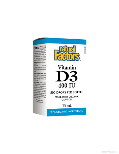 Витамин D3 400 IU x 15мл (500 дози) Natural Factors |Vitamin D3 Liquid