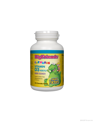 Витамин Д3 за деца 400IU х 250 дъвчащи таблетки Natural Factors | Vitamin D3 Big Friends®