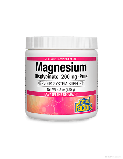 Магнезий (бисглицинат, хелатиран) 200мг 145гр на прах Natural Factors | Magnesium Bisglycinate