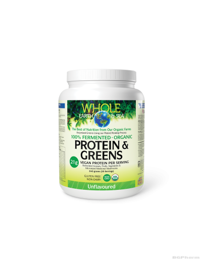 Whole earth & sea® Натурален протеин + зелени храни (неовкусен) 640гр пудра Natural Factors