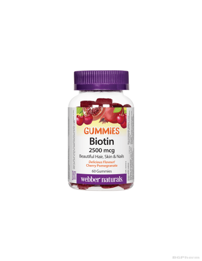 Биотин (Витамин Б7) 2500мкг х 60 желирани таблетки Webber Naturals | Biotin