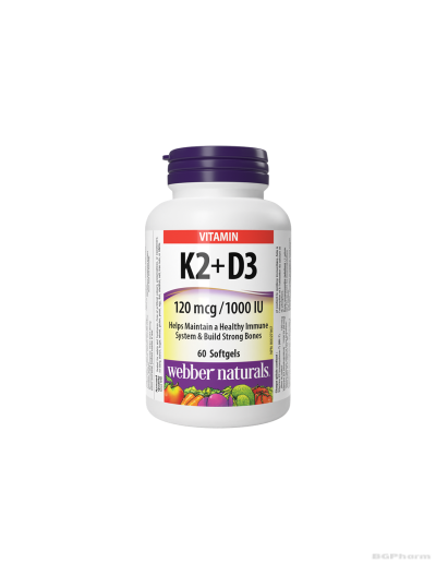 Витамин К2 120мкг + Д3 1000 IU х 60 капсули Webber Naturals | D3 + K2 Vitamins 