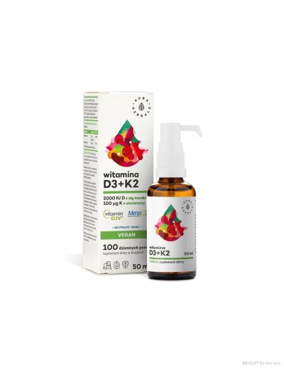 Витамин Д3 + К2 (веган формула) х 50мл капки Aura Herbals (кости и стави)