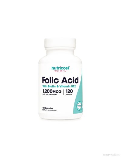 Фолиева киселина + Биотин + Витамин Б12 х 120 капсули Nutricost | Folic Acid + Biotin + B12