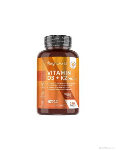 Витамин Д3 4000 IU + К2 100 мкг х 240 таблетки Weight World | D3+K2