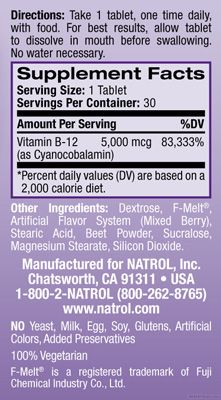 Натрол Витамин Б12 5000 мкг х 100 ородисперсни таблетки | Natrol Vitamin B-12 Fast Dissolve